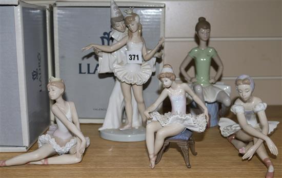 Five Lladro figures of ballet dancers